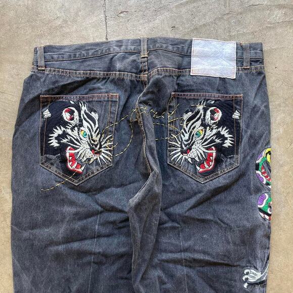Vintage Super Baggy Ed Hardy Grail Wraparound Embroidered Jeans